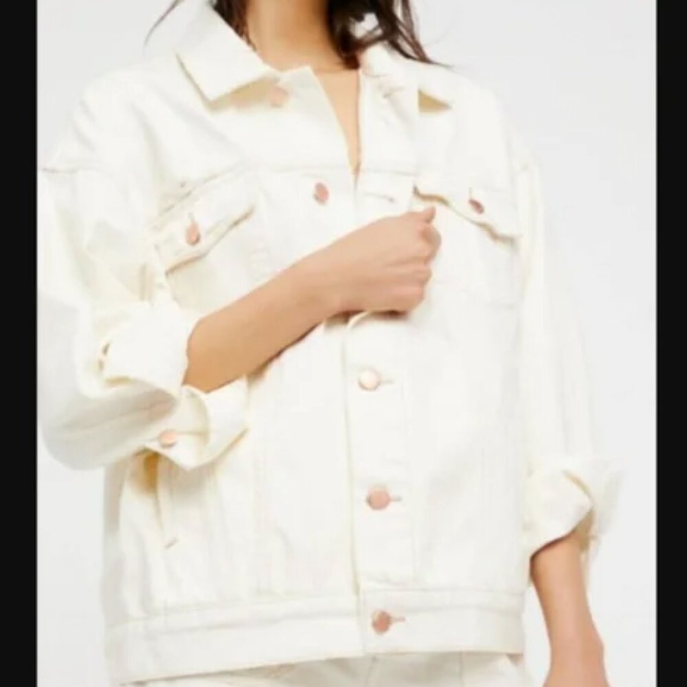 Free People White Denim Trucker Jacket